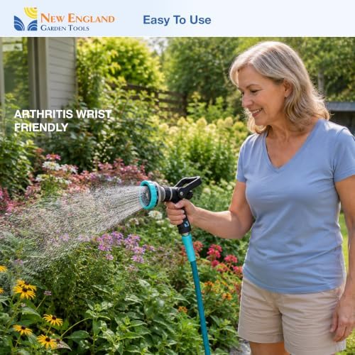Heavy Duty Metal Fireman’s Hose Nozzle 500003, 10-Pattern Hose Sprayer with Lever Control & Comfort Grip, High Flow Design, by New England Garden Tools, for Watering Plants, Yards, Washing Cars & Pets - Image 6