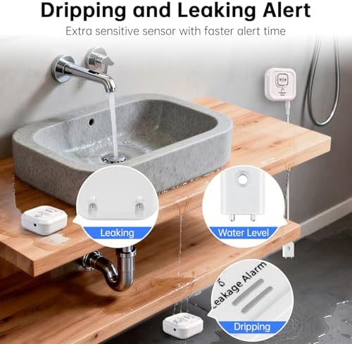 WiFi Water Leak Detectors 100dB Smart Water Sensor Alarm with 3.22 ft Sensor Cable Triple Detection Mode, with App Remote Monitor, Wireless Tank Level Monitor for Basement, Kitchen, Bathroom (5Packs) - Image 2