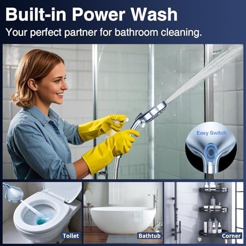 PALAS Filtered Shower Head with Handheld, High Pressure 10-Mode with Filters, Built-in Power Wash, soften hard water Remove Chlorine, Reinforced Hose, Overhead Bracket, Anti-clog nozzle (Chrome) - Image 3