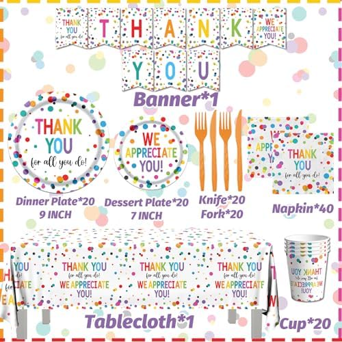 Thank You Party Plates and Napkin Decoration We Appreciate You Tableware Tablecloth Cups Banner Thank You for All You Do Employee Staff Appreciation Teacher Doctor Graduation Appreciation Party Decor - Image 6