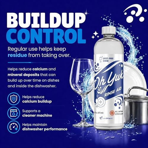 Oh Yuk Dishwasher Rinse Aid Liquid, Dishwasher Drying Agent for Spot-Free Shine, Liquid Rinse Aid for Dishes, Glasses & Silverware, Helps Reduce Water Spots & Improve Drying, Citrus Scent - Image 7