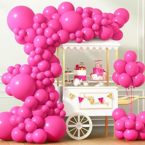 APLANET 150pcs Hot Pink Balloons Different Sizes 18 12 10 5 Inch Latex Magenta Pink Balloon for Valentine's Day Birthday Baby Shower Wedding, Arch Kit Decoration by ZJHAI