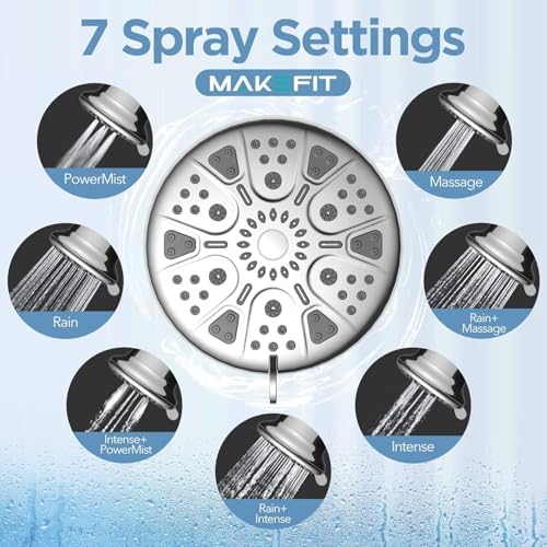 MakeFit Filtered Shower Head - High Pressure Shower Head with Filter for Hard Water Softener - 7 Settings Bathroom Rain Showerhead to Remove Chlorine and Heavy Metals (Chrome) - Image 6