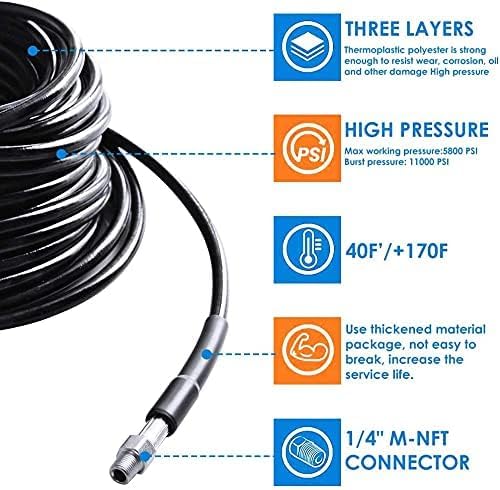 200FT Sewer Jetter Kit for Pressure Washer, 5800PSI Drain Cleaner Hose 1/4 Inch NPT Corner, Rotating and Button Hose Sewer Jetting Nozzle Pearl Corsage Pin Waterproof Tape with 2 Spanner - Image 5