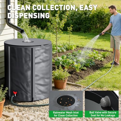Yesker Collapsible Rain Barrel, 53 Gallon Portable Rainwater Collection System, 550D PVC Water Storage Tank, Rain Catcher with Spigots Filter Overflow Kit, Grey - Image 6