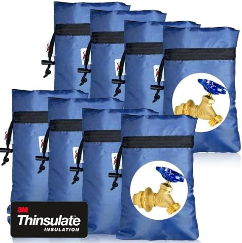 Enlarge Outdoor Faucet Cover for Winter Freeze Protection, 3M Thinsulate, 10"H x 6.3"W Hose Bib for Wall Taps Outside, Waterproof & Frost Free Insulated Spigot, 8 Pcs Faucet Socks - Blue by DEMEDO