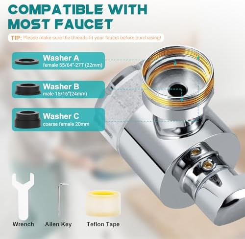 1080° Rotating Faucet Extender & Water Filter, 2-Spray Mode Aerator with Robotic Arm, Universal 3-Size Fit, Removes Chlorine & Impurities for Skin Care & Kitchen - Image 6