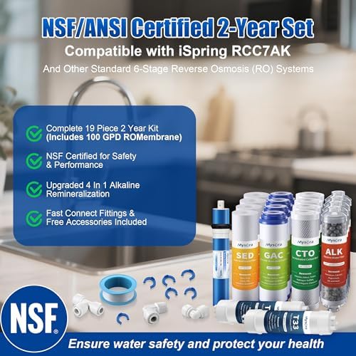 F19K75 NSF Certified 2-Year Replacement Filter Cartridge Set Compatible with iSpring RCC7AK, 19-Count for Standard 6-Stage Reverse Osmosis (RO) Systems with Alkaline Remineralization Filter - Image 2