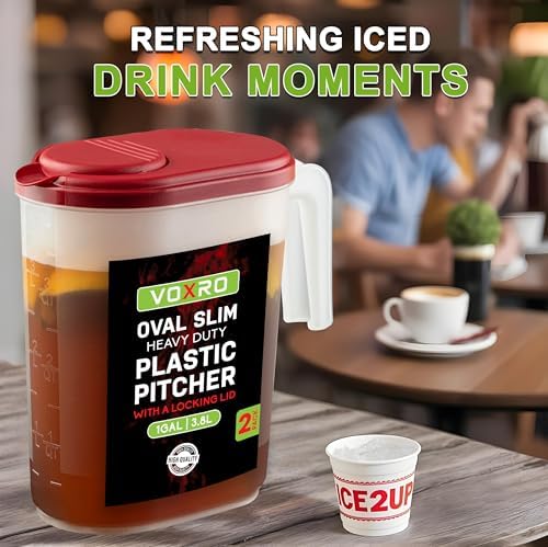 2-Pack 1 Gallon Water Pitchers with Lids, Slim Fridge Door Water Jugs - Image 4