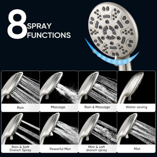 Cobbe 8-Setting Handheld Shower Head, Water-Saving Design, Brushed Nickel - Image 2