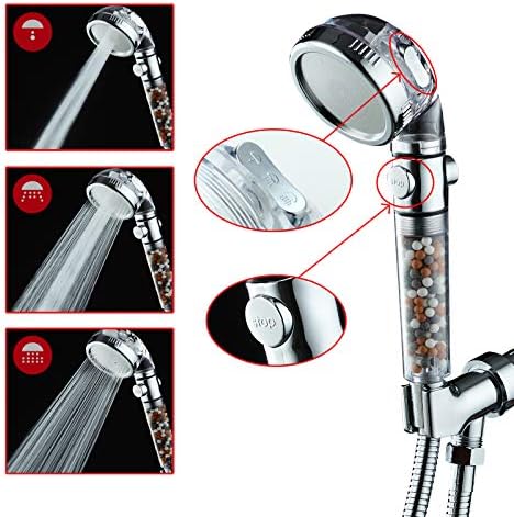 Filtered Shower Head with Purifying Beads – 3 Function High Pressure Handheld Shower for Hard Water – Removes Chlorine & Impurities, Softens Skin/Hair – On/Off Switch, Adjustable Bracket & Hose - Image 2