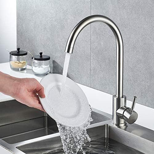Single Handle High Arc Kitchen Faucet Stainless Steel Brushed Nickel,Commercial Single Hole Kitchen Sink Faucet,Modern One Hole Bar Sink Faucet - Image 5