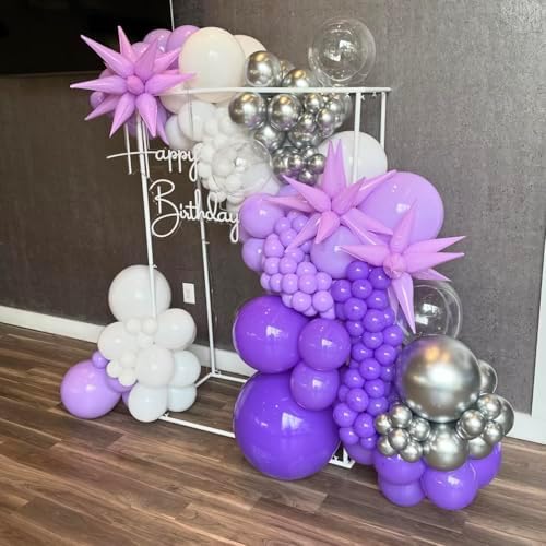 150Pcs Purple Balloons Garland Arch Kit - 5 10 12 18 inch Lavender Pastel Metallic Purple Confetti Balloons Silver White Latex Balloon for Girl Birthday Baby Shower Princess Party Decorations - Image 4