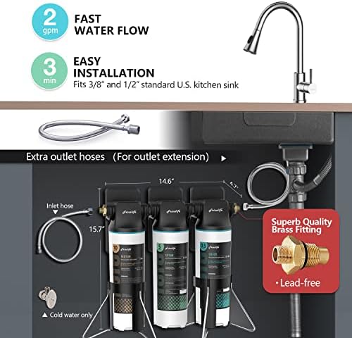 Frizzlife TW10 Under Sink Water Filter System, NSF/ANSI 53&42 Certified Elements, Reduce 99.99% Lead, Chlorine, Chloramine, Fluoride, Bad Taste & Odor, Direct Connect, 0.5 Micron, USA Tech Support - Image 3