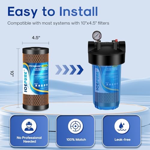 ICEPURE 5 Micron 4.5" x 10" CTO10BB-KDF Whole House Water Filter Coconut Shell Activated Carbon and KDF Heavy Metal Removal Water Filter Replacement for Home, 2PACK - Image 5