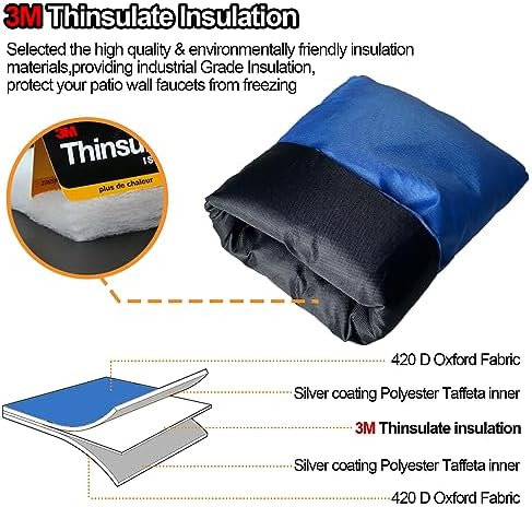Enlarge Outdoor Faucet Cover for Winter Freeze Protection, 3M Thinsulate, 10”H x 6.3”W Hose Bib Covers for Wall Taps Outside, Waterproof & Frost Free Insulated Spigot Cover, 4 Pcs Faucet Socks - Blue - Image 5
