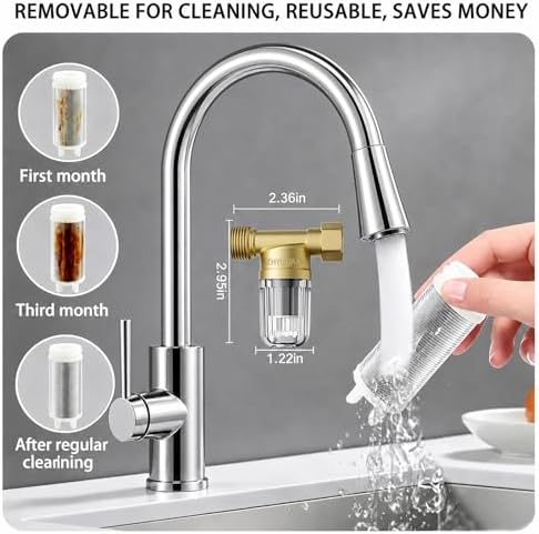 YH02 50 Micron Reusable Brass Washer Water Filter, Compact Washing Machine Water Filter System, for Washing Machine, Shower, Camping, Travel, Anti Scale Portable Sediment Filter - Image 6