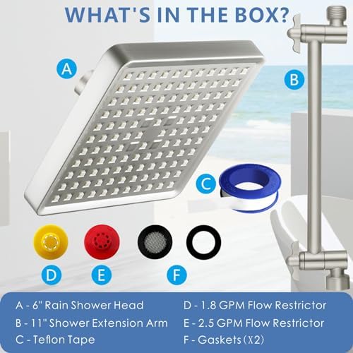 Voolan Rain Shower Head with 11" Extension Arm - High Pressure Rainfall Showerhead - Luxury Modern Look - Comfortable Shower Experience Even at Low Water Flow (Square, Brushed Nickel) - Image 6