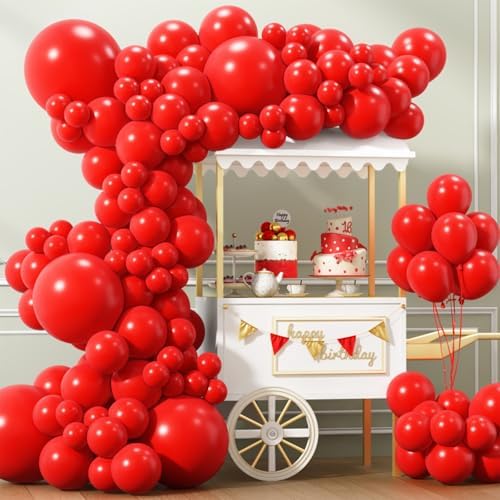 APLANET 150pcs Red Balloons Different Sizes 18 12 10 5 Inch, Valentine's Day Latex Balloons for Red Themed Birthday Wedding Baby Shower Party, Grad Anniversary Supplies, Arch Kit Decoration by ZJHAI