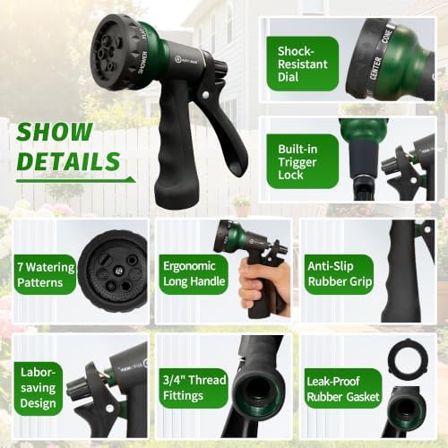AUTOMAN Garden Hose Nozzle 2PK, ABS Water Spray Nozzle with 7 Adjustable Patterns, Slip Resistant for Watering Plants, Lawn, Garden, Washing Cars, Cleaning, Showering Pets & Outdoor Fun - Image 3