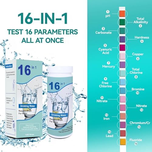 Drinking Water Testing Kits(100 Strips)-16 in 1 Well&Household Tap&Natural Water Quality Test with Hardness,Chlorine,Copper,Iron,Lead,pH,Etc. - Image 3