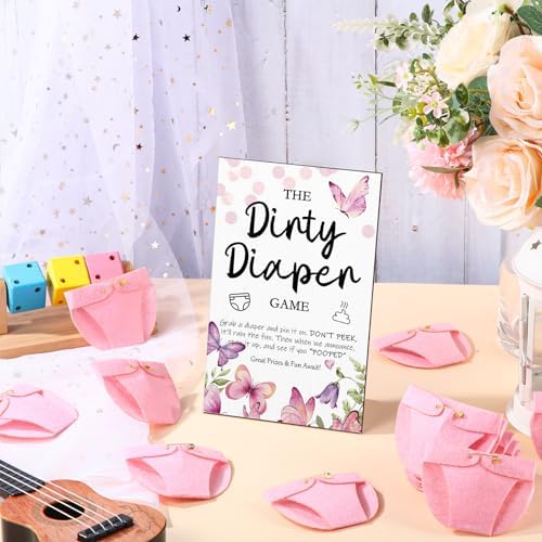 Roowest 51 Pcs Dirty Diaper Baby Shower Games, Pink Butterfly - Image 5