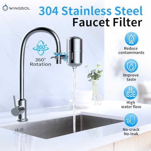 WINGSOL Stainless Steel Water Filter for Sink Faucet, NSF/ANSI 42&53, 360° Rotating Tap Purifier Reduce PFAS, Lead, Chlorine & Microplastics, 350 Gallons Long-Lasting Reinforced Housing Built-to-Last - Image 3