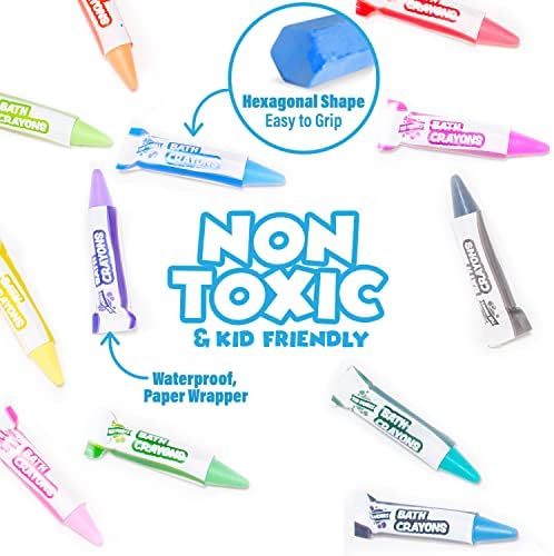 Tub Works® Smooth™ Bath Crayons Bath Toy, 12 Pack | Nontoxic, Washable Bath Crayons for Toddlers & Kids | Unique Formula Draws Smoothly & Vividly on Wet & Dry Tub Walls | Hexagon Grip Bathtub Crayons - Image 4