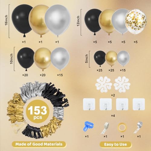 Amandir 153pcs Black and Gold Balloons Arch Garland Kit Different Sizes - Image 2