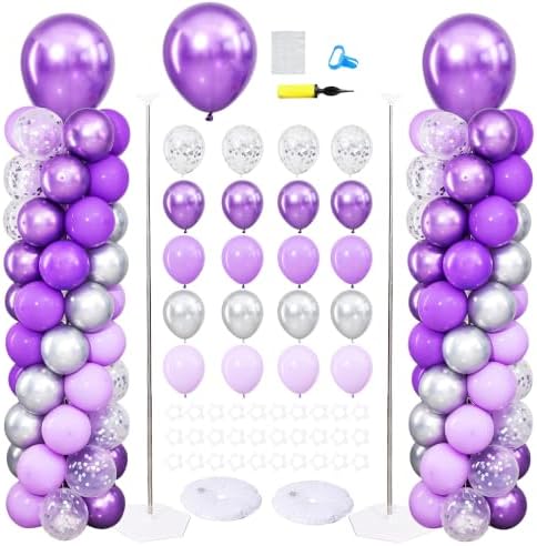 Purpe and Silver Balloon Column Stand Kit Set of 2 for Floor by ZyloonDecoration
