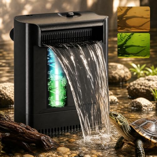 Turtle Tank Filter Aquarium Filter w/ U-V Light for Large 40-150 Gal Tank 4-Stage Flow Adjustable w/ Resin Media Deodorization Green Clean Machine for Yellow Brown Odor Cloudy Saltwater Freshwater by TARARIUM