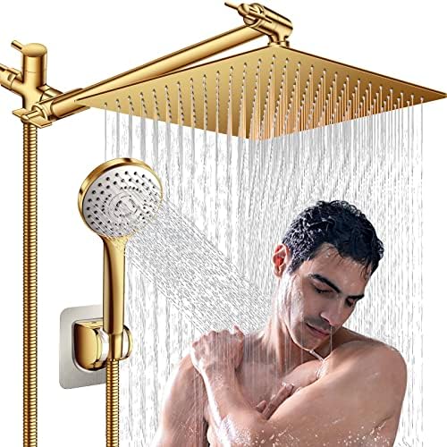 Shower Head,12'' Rain Shower Head with 11'' Extension Arm,Brushed Gold by PINWIN