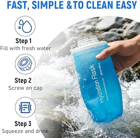 1L Collapsible Water Bottle with Filter for Hiking Backpacking(Blue) - Image 5