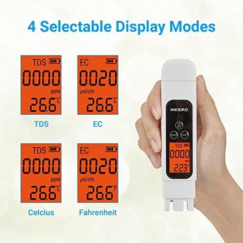 INKBIRD Digital TDS Meter 3-in-1 Water Tester Temp EC Monitor 0-4995ppm - Image 6