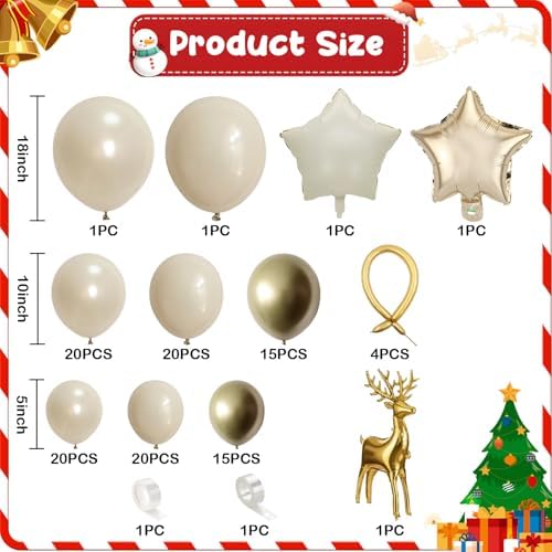 121PCS Christmas Balloon Garland Arch Kit, Pearl Sand White and Gold Balloons with Star Reindeer Mylar Foil Balloon for Holiday Xmas Party Wedding Anniversary Prom New Years Eve Decorations - Image 2