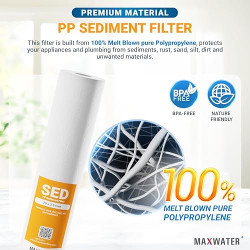 Max Water Slim Blue 5 Micron 20 inch x 2.5 inch Whole House Melt-Blown Polypropylene Sediment Water Filter Replacement Cartridge (Pack of 25) - Image 4