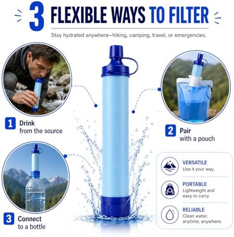 Straw, Pure Flow Water Filter Straw for Camping, Hiking, Travel, Biking, Survival, and Emergency Preparedness, No Expiration Date, Lightweight, Reusable (5PCS) - Image 6