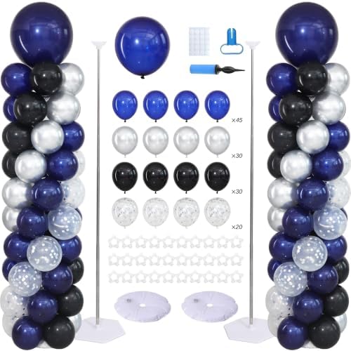 Navy Blue Black and Silver Balloon Column Stand Kit Set of 2 for Floor by ZyloonDecoration