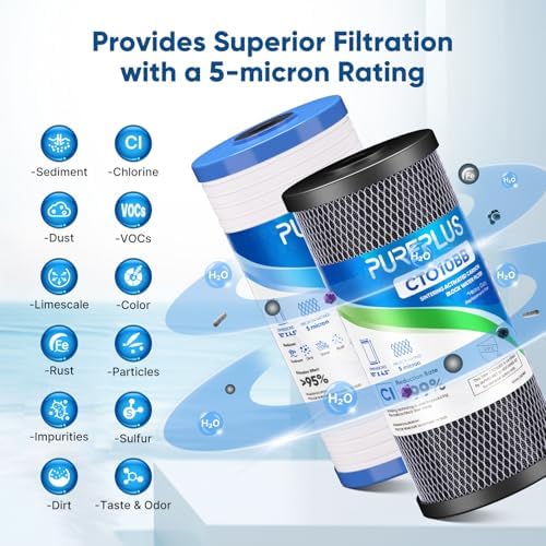 PUREPLUS 10"x4.5" Whole House Water Filter Combo, Grooved Sediment & Carbon - Image 4