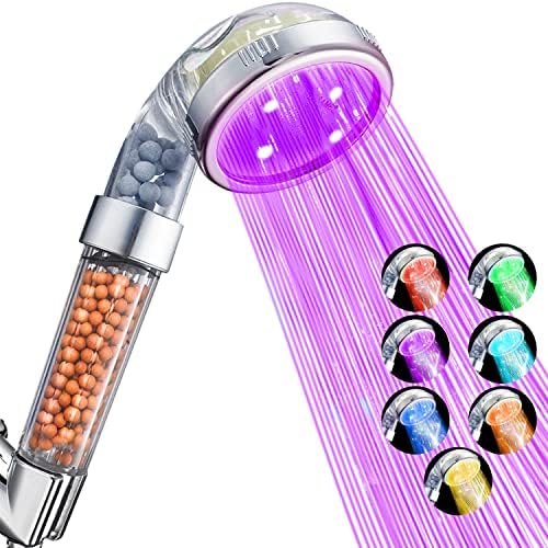 Nosame® Led Shower Head, Filter Filtration High Pressure Water Saving 7 Colors Automatically No Batteries Needed Spray Handheld Showerheads 1.6 GPM for Dry Skin & Hair by Nosame