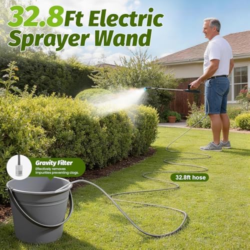 Battery Powered Sprayer Wand with 32.8FT Extended Hose, Electric Garden Sprayer with 3 Speeds & Battery Indicator, 4 Nozzles, 7.4V Portable Weed Sprayer for Lawn Care, Fertilizing, Watering - Image 2