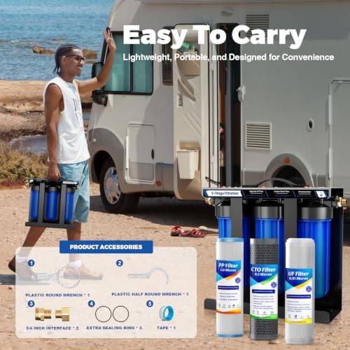 RV Water Filter System,5-Stage Water Filtration for Rvs and Campers, 0.01 Micron Filters Out Sediments, Chlorine, Vocs, Heavy Metals, Odors for Travel Trailers, Boats, 1/2" Inlet/Outlet - Image 4