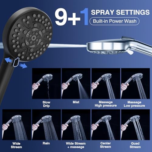 PALAS Filtered Shower Head with Handheld, High Pressure 10-Mode with Filters, Built-in Power Wash, soften hard water Remove Chlorine, Reinforced Hose, Overhead Bracket, Anti-clog nozzle (Matte Black) - Image 2
