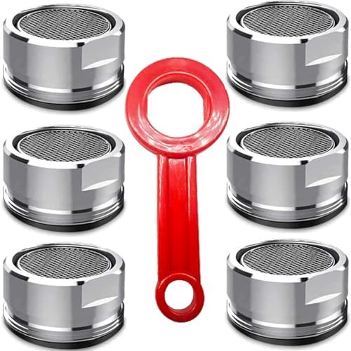 6PCS Faucet Aerator Bathroom Sink Standard Replacement Parts with Brass Shell 15/16 Inch 24mm External Thread Aerator Faucet Filter with Gasket and Wrench Suitable for Kitchen and Bathroom by BOETOADG