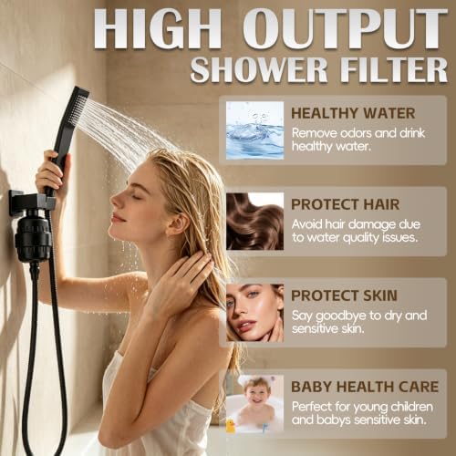 Square Filtered Handheld Shower Head with Hose and Holder, Matte Black Hand Held Showerhead for Hard Water, High Pressure Detachable Shower Head with Power Wash - Image 2