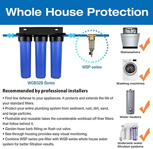 iSpring UVF55FS Whole House UV Water Filter with Smart Flow Sensor Switch, 55W, 12 GPM & WSP-50 Reusable Whole House Spin Down Sediment Water Filter, 1" MNPT + 3/4" FNPT, Lead-Free Brass - Image 6