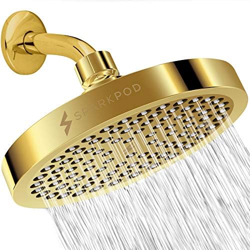 SparkPod Rain Shower Head, 6 Inch Round, Egyptian Gold Finish by SparkPod