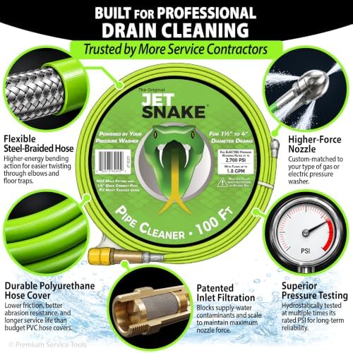 100 FT Sewer Jetter for Electric Pressure Washers - Flexible Steel Braid - Image 2