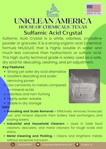 Sulfamic Acid Powder, 99% Pure Limescale Descaler, Heavy Duty Coffee Machine & Boiler Cleaner, Tile Grout Film Remover and Industrial Scale Inhibitor - House of Chemicals, USA (15 Pound) - Image 4