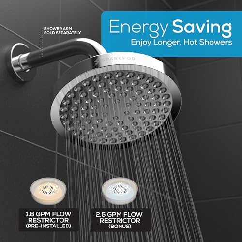 SparkPod Rain Shower Head, 6 Inch Round, Luxury Polished Chrome Finish - Image 3